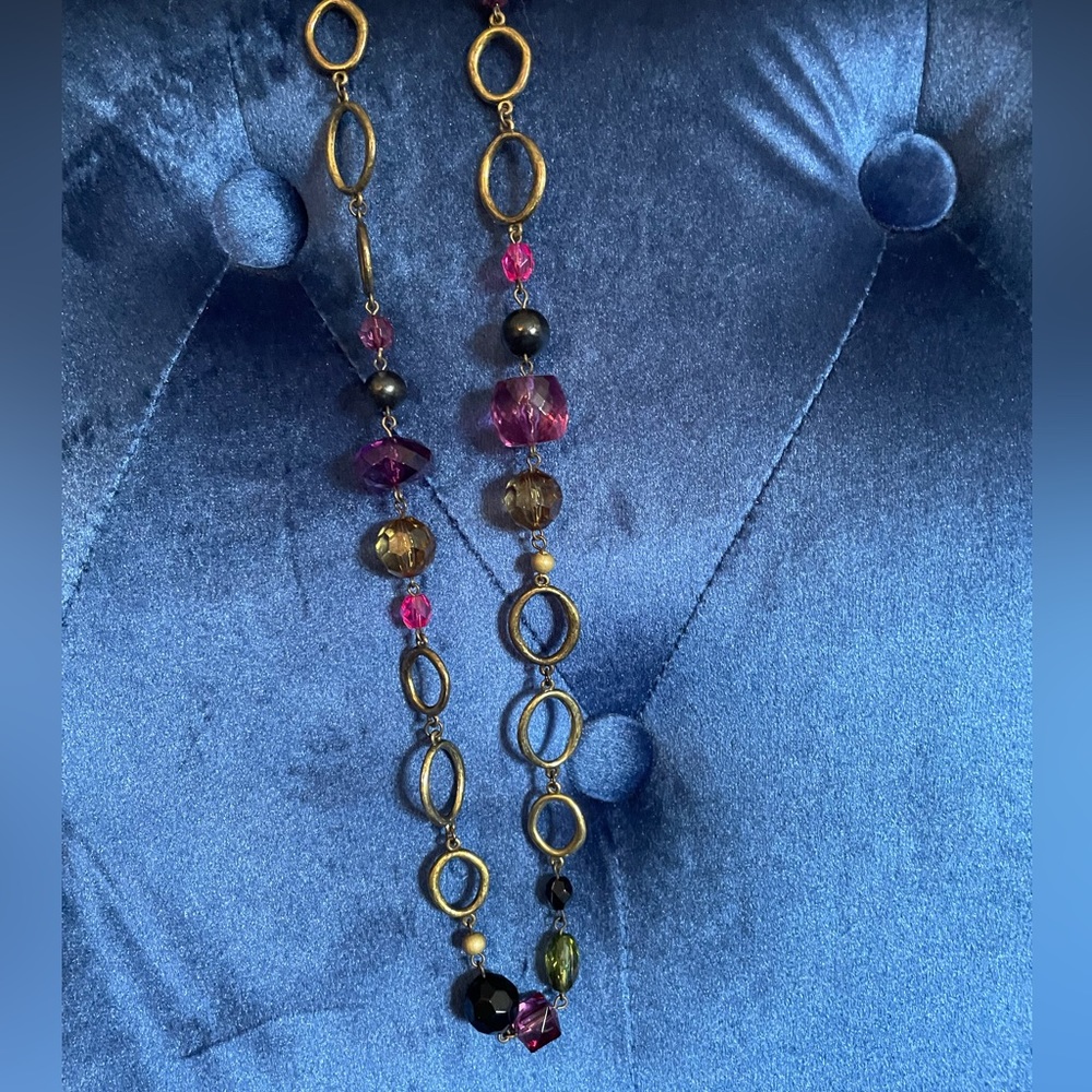 Lia Sophia long necklace- gold, purple, and pink